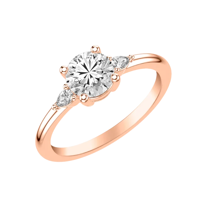 rose gold three stone engagement rings