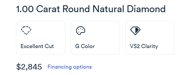 1.00 Carat Round Natural Diamond in G color, VS2 clarity, and Excellent Cut