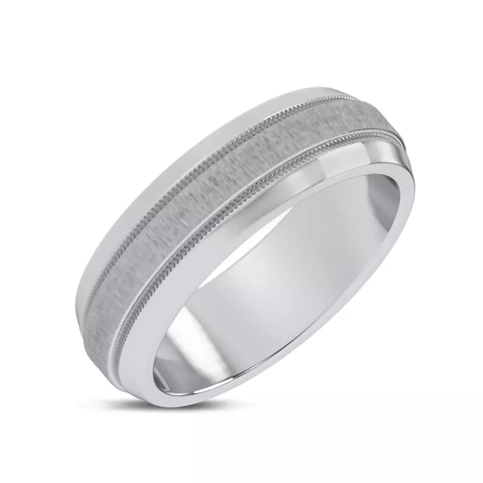 Mixed Textured Beveled Milgrain Band in Platinum