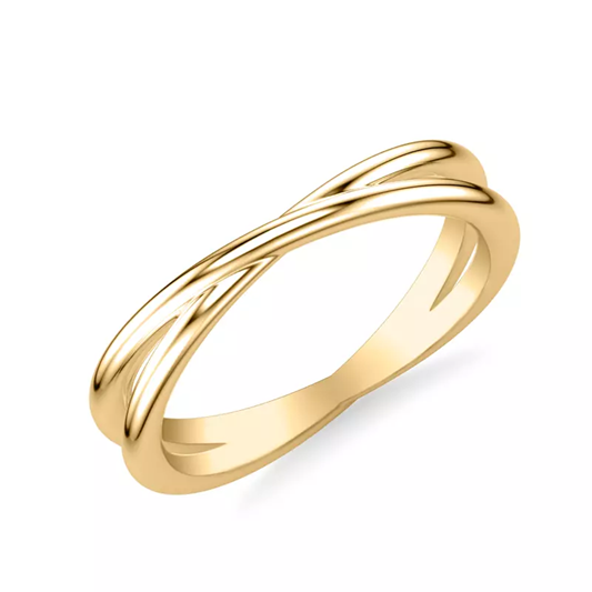 High Polished Crossover Band in Yellow Gold