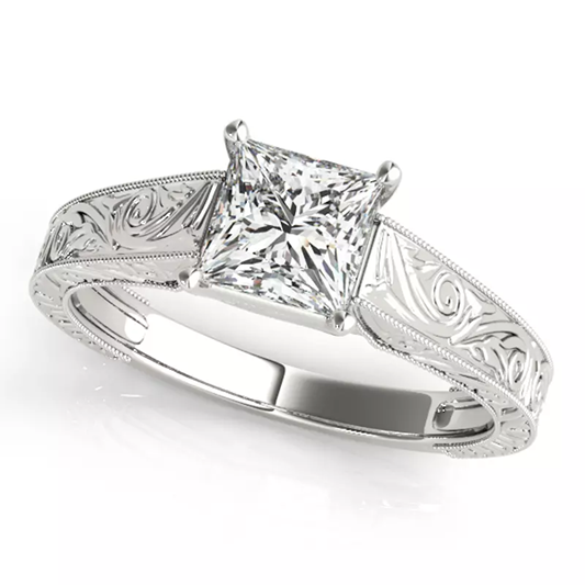 Sahara Princess Cut Engraved Solitaire Engagement Ring