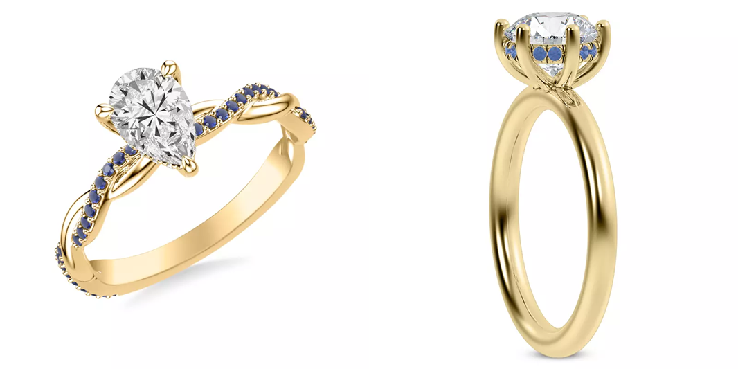 Two different ways of using gemstones in Black Friday engagement ring settings