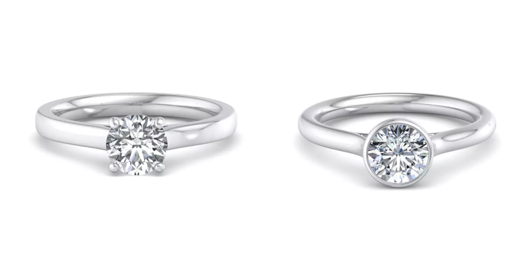 a 4-prong setting (left) and a bezel setting (right)