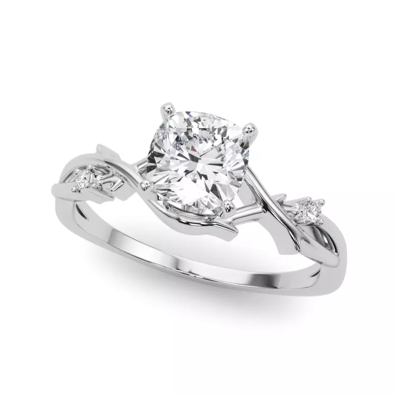 A 4 prong cushion cut diamond ring in white gold setting