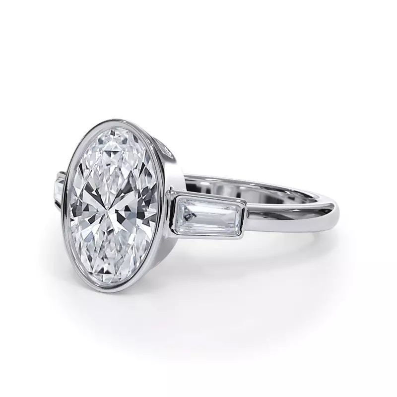 Oval diamond solitaire ring in the east/west direction yellow gold