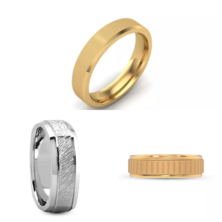 Composite image of the best Black Friday plain wedding bands for men from Rare Carat in matte finish