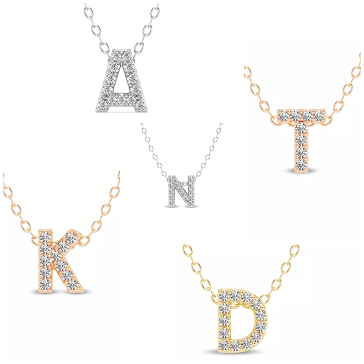 Composite image of best-selling Initial Diamond Pendant Collection from Rare Carat, available with Black Friday discounts