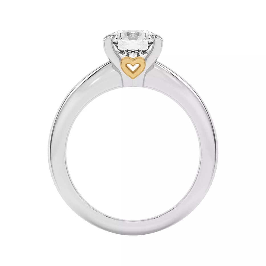 Side profile of the Golden Heart Engagement Ring, showcasing the gold heart detail for Valentine's Day shopping