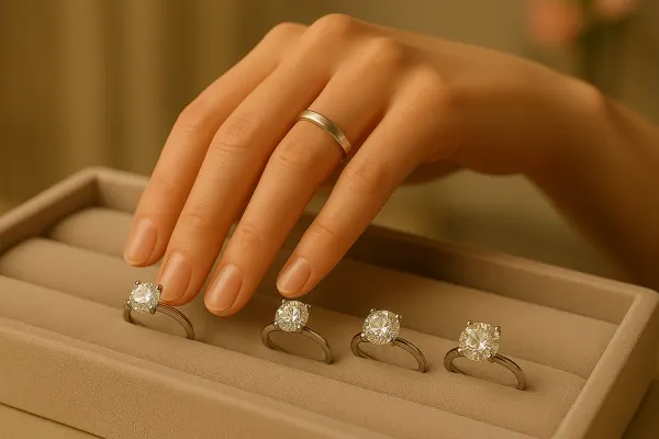 diamond carat size comparison on a hand