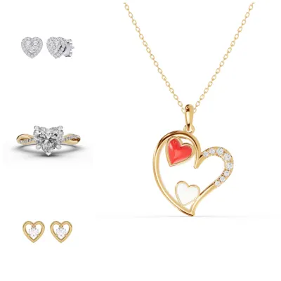 Composite image of best selling heart shaped diamond jewelry, pefect for Valentine's Day