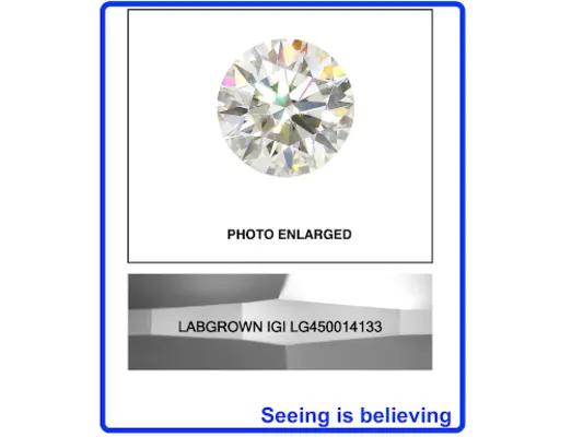 A photo of the laser inscription on an IGI report 