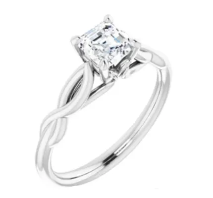 Twisted shank white gold princess cut solitaire diamond ring 