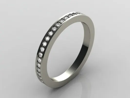 image of a white gold wedding band with small diamonds in it