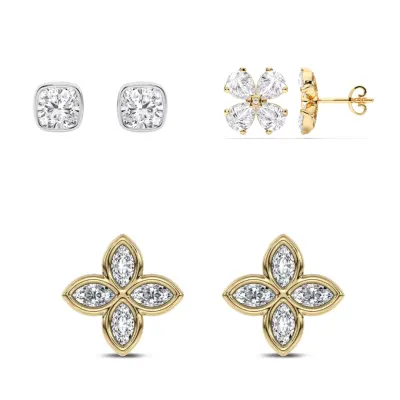 Composite image of stud earrings from Rare Carat, one of the best places to buy lab diamond stud earrings