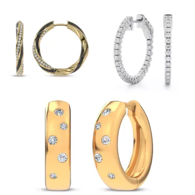 Composite image of Bestselling earrings from Rare Carat, one of the best places to buy lab diamond hoop earrings