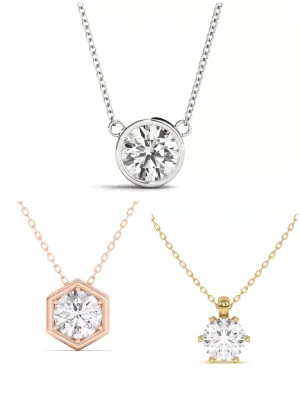 Composite image of bestselling solitaire necklaces from Rare Carat, one of the best places to buy lab diamond solitaire necklaces