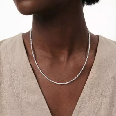Composite image of different tennis necklace styles from Rare Carat, one of the best places to buy diamond tennis necklaces