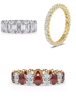 Composite image of bestselling eternity rings from Rare Carat, one of the best places to buy lab diamond eternity rings