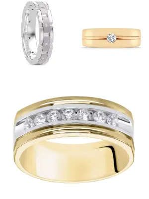Composite image of bestsellers from Rare Carat, one of the best places to buy diamond rings for men