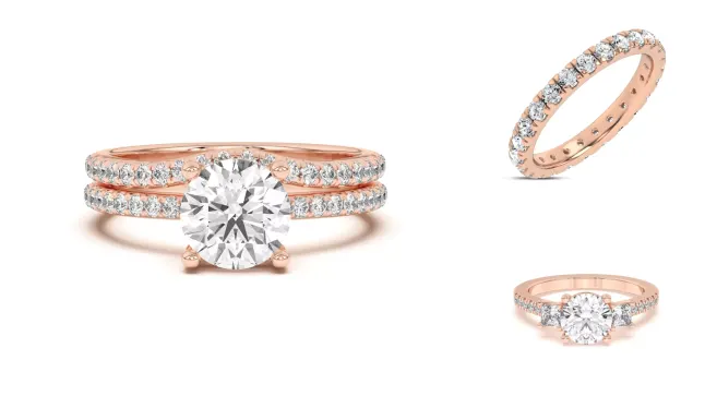 Composite image of lab ring collection from Rare Carat, one of the best places to buy custom lab diamond rings