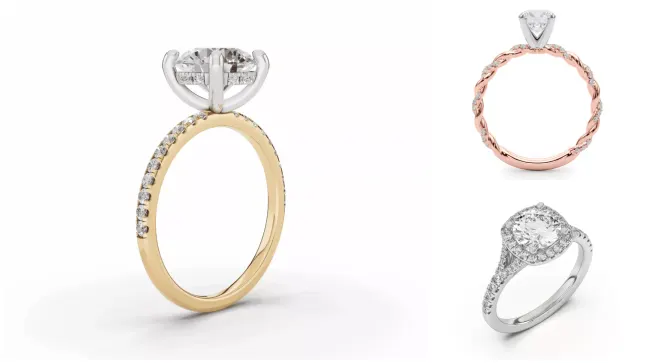 Composite image of bestsellers from Rare Carat, the best place to buy a 2 carat diamond engagement ring
