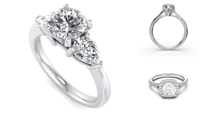 Composite image of natural diamond engagement rings from Rare Carat, the answer to where to buy an engagement ring online without overpaying