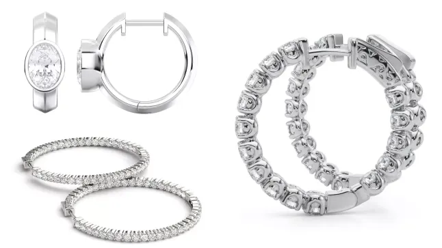 Composite image of bestsellers from Rare Carat, one of the best places to buy diamond hoop earrings