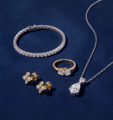 Composite image of different pieces from the diamond jewelry gifts under $1,000 collection from Rare Carat