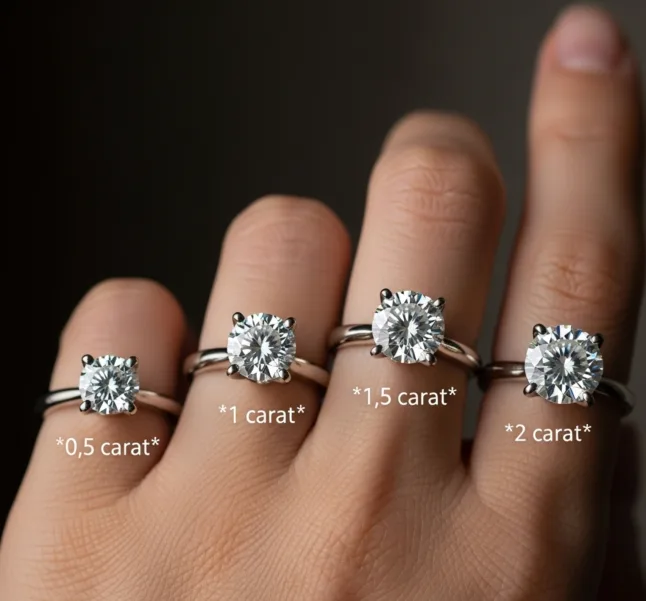 diamond carat size comparison on a hand