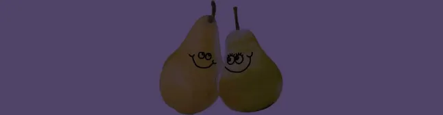 blog header two pears with happy faces painted on