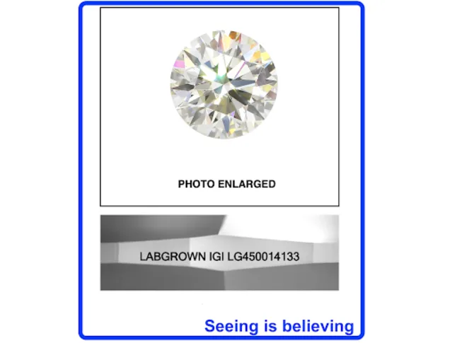 A photo of the laser inscription on an IGI report 
