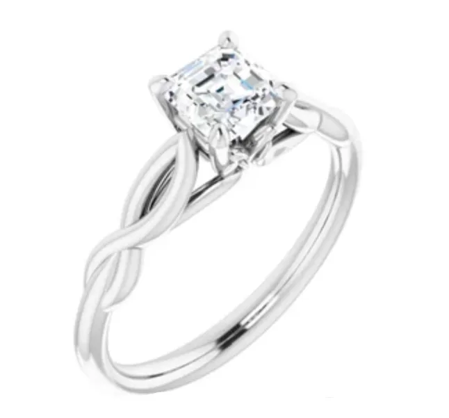 Twisted shank white gold princess cut solitaire diamond ring 