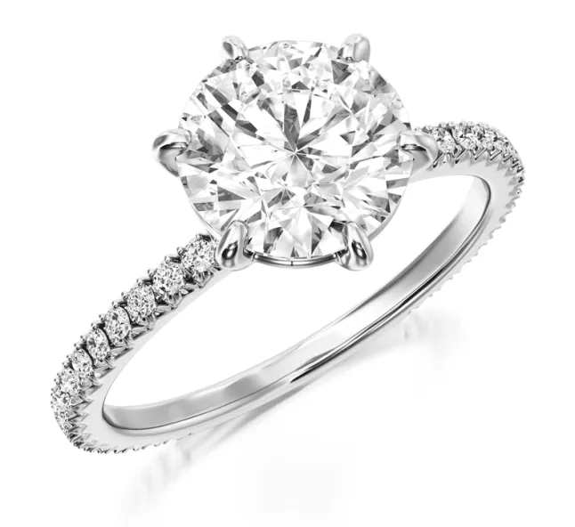 French pave ring setting in white gold with round diamonds 