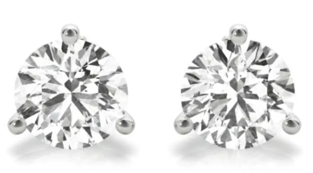 3 prong white gold martini diamond stud setting
