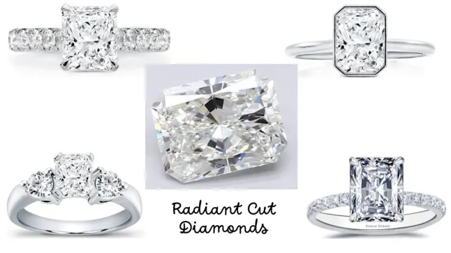 Composite images of radiant cut diamond settings