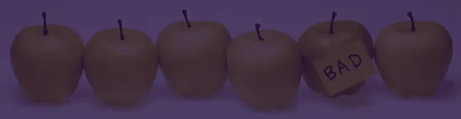 Blog header line of apples with bad written on a note