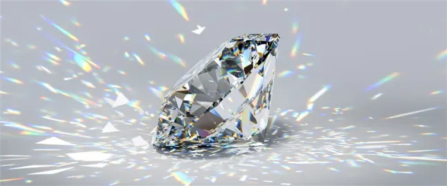 A Lab Grown Diamonds with light reflecting off of it showing fire and scintillation 