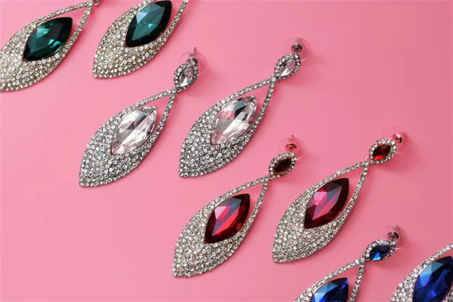four sets of gemstone and diamond drop earrings