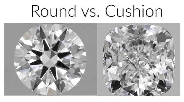 Image of round brilliant versus cushion cut diamond