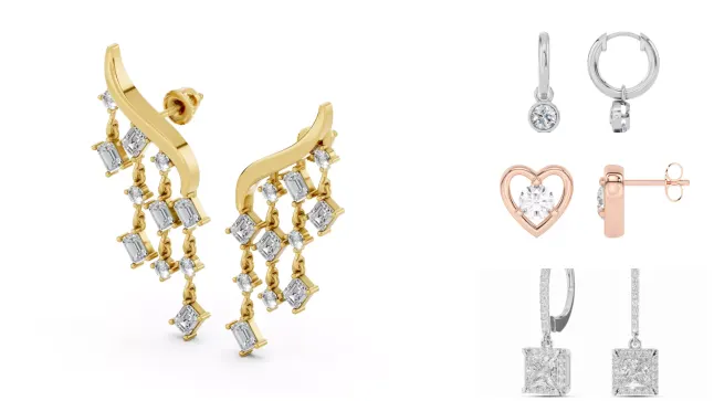 Composite image of bestselling earrings from Rare Carat, one of the best places to buy diamond earrings