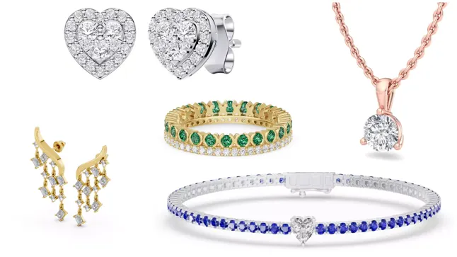 Composite image of bestsellers from Rare Carat, one of the best online stores for lab diamond jewelry