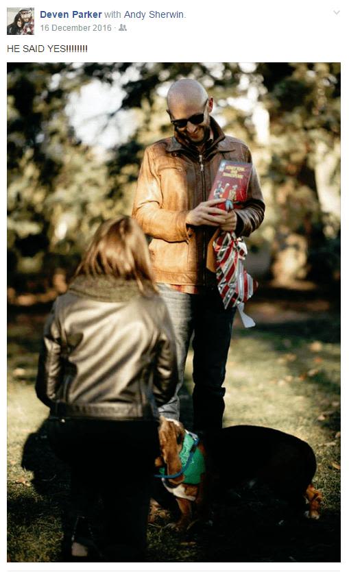 Facebook post showing a woman proposing to a man