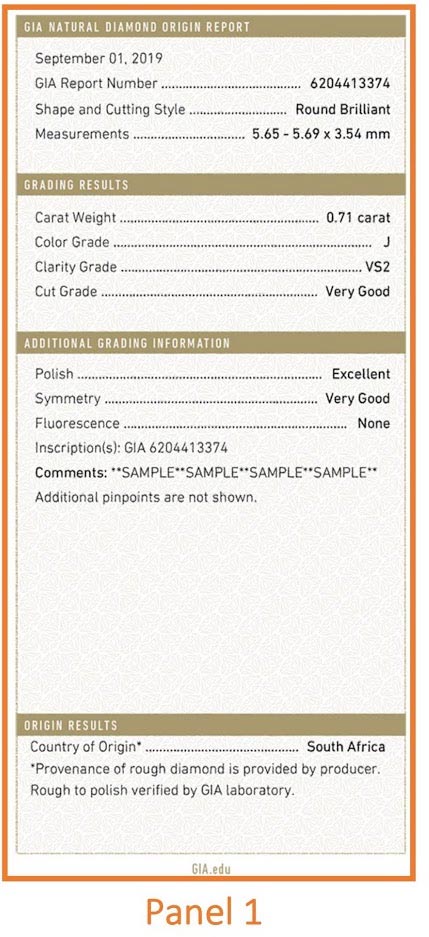 Panel View of GIA Graded Diamond report