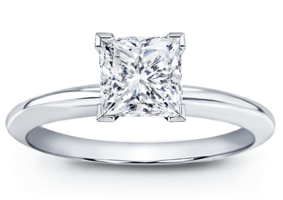 A princess cut diamond ring in white gold