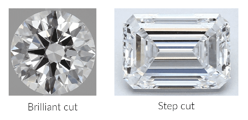 A brilliant cut diamond vs. a step cut diamond