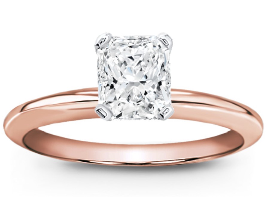 A radiant solitarire diamond ring