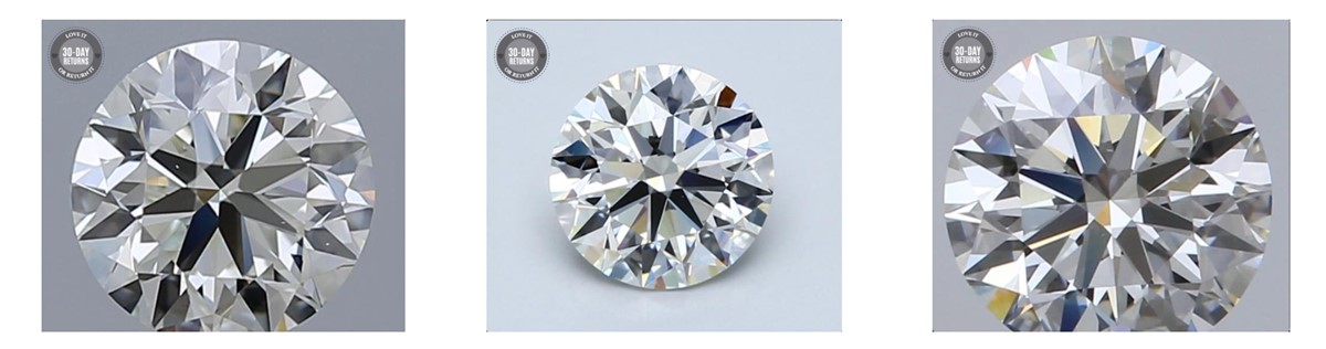 Composite image of Very, Very Slightly Included (VVS1, VVS2) diamonds with hard to see inclusions
