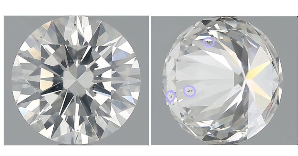 Composite image of two round brilliant-cut diamonds with inclusions that are not easily detectable