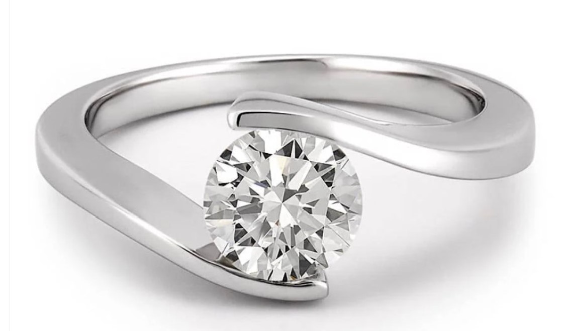 Bypass pressure white gold round diamond solitaire ring