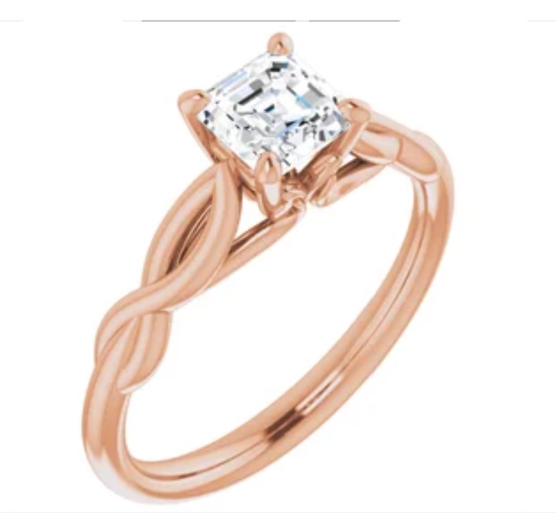 A diamond ring in rose gold setting